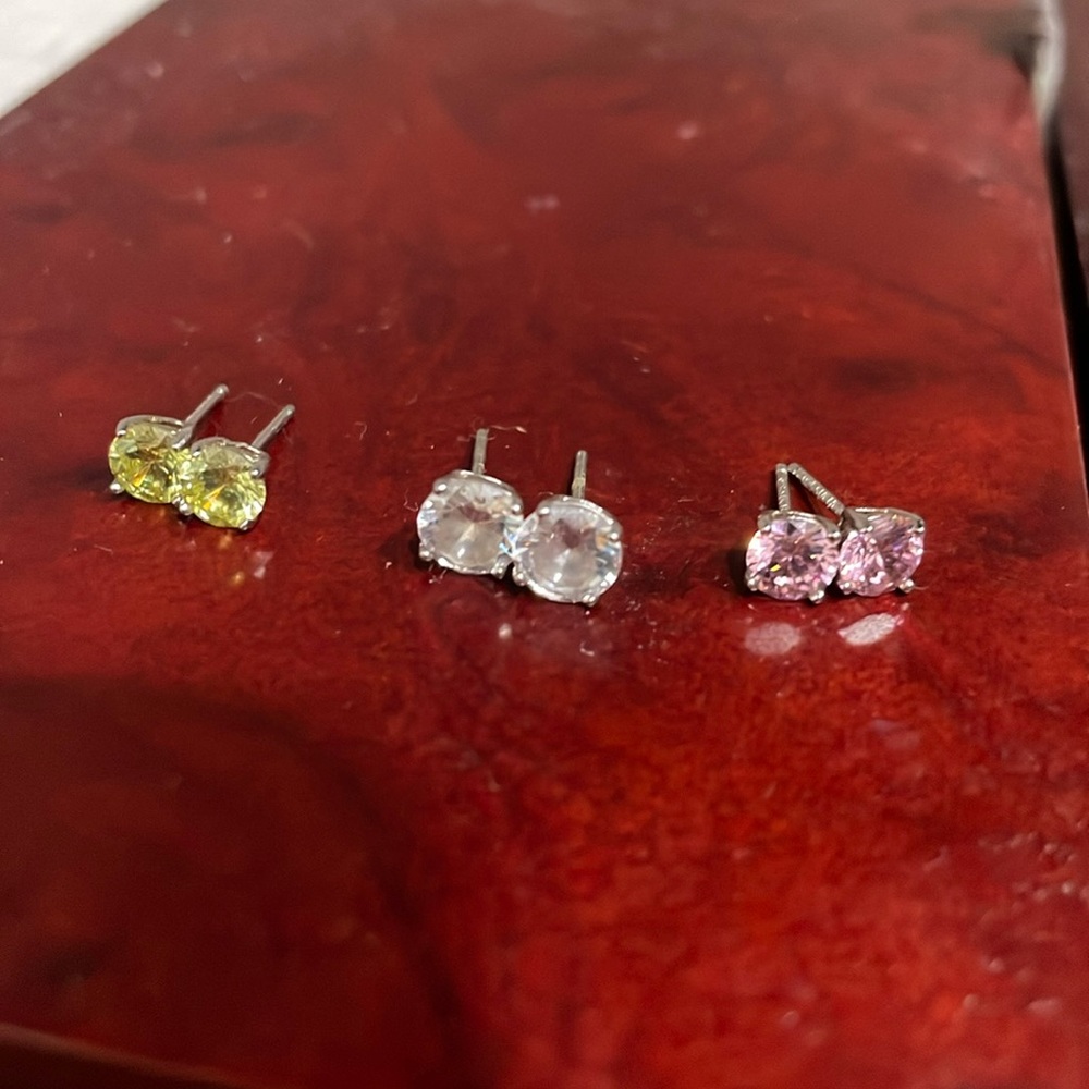 Pink, green and clear earrings